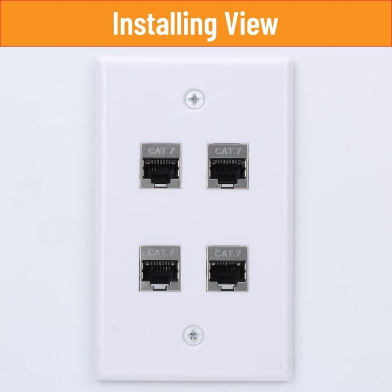 YOEMELY Cat7 Keystone Wall Plate 4 Port, 1 Gang RJ45 Wall Plate with Ca7 Coupler Female to Female and Wall Plate Bracket for Networking Cable Outlet (White, 1 Pack) - Image 4